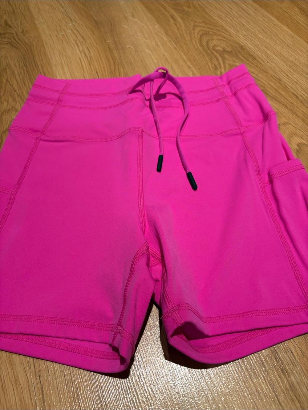 High-Waist Hot Pink Bike Shorts with Drawstring